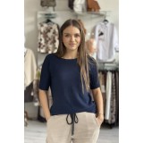 Bluza dama bleumarin cu gat barcuta si maneci scurte