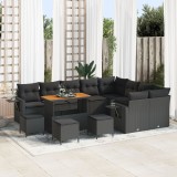Set canapea pentru gradina Gossi 12 piese cu perne negru ratan poliester, set de dining pentru gradina Gossi 3 piese cu perne negru ratan poliester