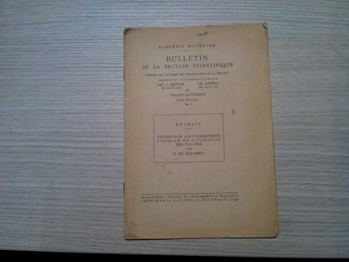 L`ARIUM DE L`OVIDUCTE DES BALANES - G. Th. Dornesco (autograf) - 1940, 8 p.