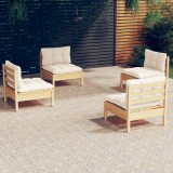 vidaXL Set mobilier grădină cu perne, 4 piese, crem, lemn de pin 3096028