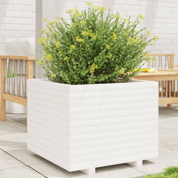vidaXL Jardinieră de grădină, alb, 60x60x49,5 cm, lemn masiv de pin 3282520