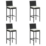 Cumpara ieftin Scaune de bar pentru gradina, cu perne, 4 buc. negru, poliratan