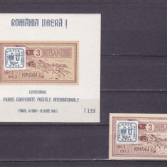 Romania Exil 1963 CENT.PRIMEI CONFERINTE POSTALE INTERNATIONALE,BLOC TIMBRU,MNH.