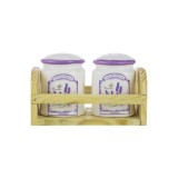 Set solnita si pipernita ceramice pe suport de lemn, 2 piese