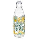 Sticlă de apă din sticlă cu model lăm&acirc;i, 1L, capac metalic, CMCLASS