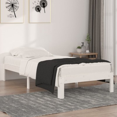 vidaXL Cadru de pat Single 3FT, alb, 90x190 cm, lemn masiv foto