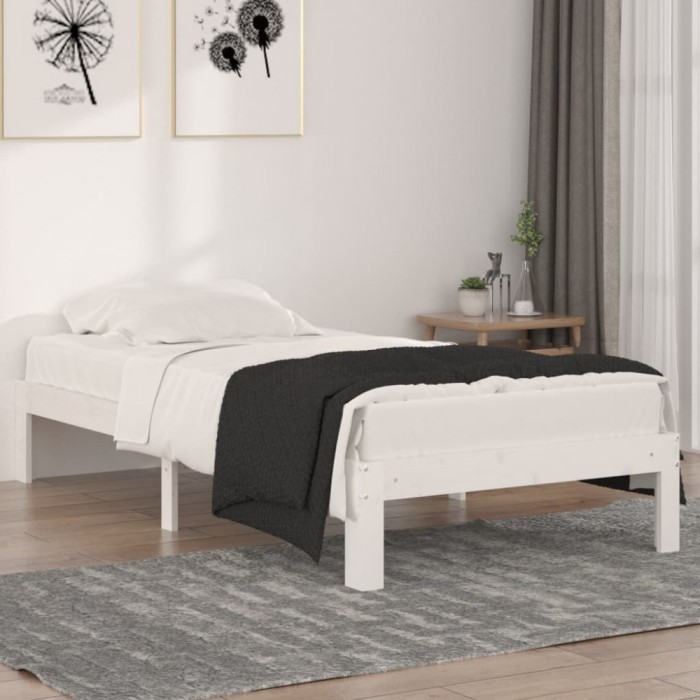 vidaXL Cadru de pat Single 3FT, alb, 90x190 cm, lemn masiv