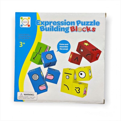 Joc constructie, educativ, puzzle expresii, lemn, 12 piese, multicolor, copii 3+ ani foto