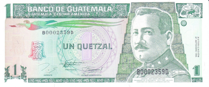 Bancnota Guatemala 1 Quetzal 1994 - P90 UNC ( numar mic de serie )