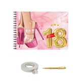 Album foto / Guestbook / Caiet marturii pentru aniversare, 18 ani, format A4 landscape, pix inclus, 25 pagini, accesoriu nunta