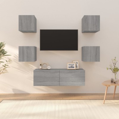 vidaXL Set dulap TV montat pe perete, gri sonoma, lemn prelucrat 3120303 foto