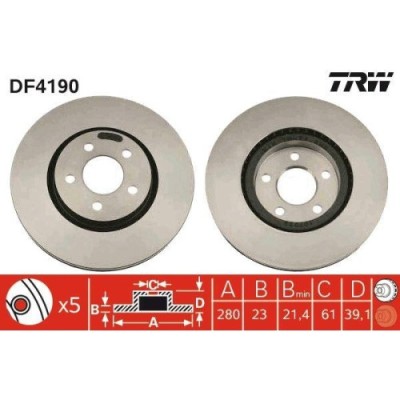Set discuri frana Chrysler Pt Cruiser (Pt ), Pt Cruiser Cabriolet, 1.6, 2.0, 2.2 CRD, 2.4, punte fata, 280x23, ventilat, TRW foto