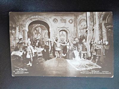 Carte postala, scena din piesa Viforul actul IV inceput de secol XX foto
