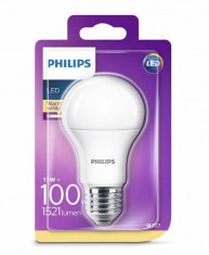 Bec LED Philips 13W (100W), E27, alb cald, fara intensitate variabila, temperatura culoare 2700K, 1051 lumeni, 220-240V, durata de viata 15.000 ore, c foto