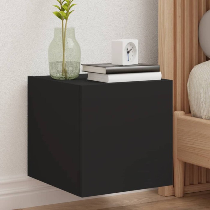 vidaXL Comode TV de perete cu lumini LED, 2 buc., negru, 30,5x35x30 cm