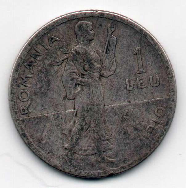 Monedă 1 leu, ARGINT (5 grame) Romania, 1910