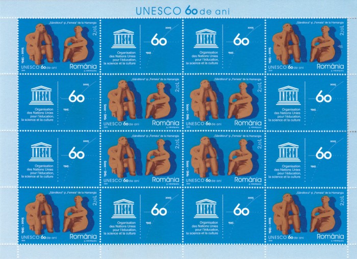 Romania 2005, LP 1702 b, UNESCO - 60 de ani, coala de 8 + 8 viniete , MNH!