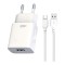 Incarcator Retea Cu Cablu microUSB XO Design L99, 12W, 2.4A, 1 x USB-A, Alb