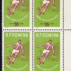 ROMANIA 1962 LP 535 TURNEUL DE JUNIORI U.E.F.A. BLOC DE 4 TIMBRE MNH