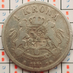 Suedia 1 coroana krona 1881 argint - km 747 - A013