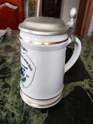 Halba de bere originala, bavareza, din ceramica, cu capac
