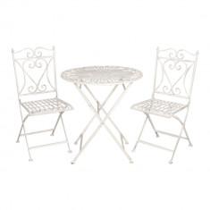 Set 2 scaune pliabile si masa fier forjat alb patinat Garden Elegant DecoLux foto