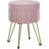 SONGMICS Taburet rotund cu spatiu de depozitare, tapitat catifea, 32x39x44 cm, roz Household NewTrend