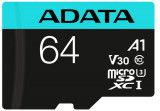 Card de memorie ADATA Premier, MicroSDXC, 64GB, UHS-I, Class 10, U3 + Adaptor microSD