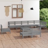 Gossi set mobilier de gradina, 10 piese, gri, lemn masiv de pin