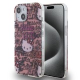 Husa Hello Kitty iPhone 15 Hardcase IML Tags Graffiti, roz, HKHCP15SHDGPTP