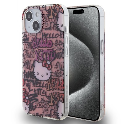 Husa Hello Kitty iPhone 15 Hardcase IML Tags Graffiti, roz, HKHCP15SHDGPTP foto