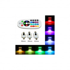 Set 2 Becuri Sofit 31mm RGB cu telecomanda 6 LED SMD 5050 RGB 12V Automotive TrustedCars