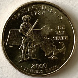 AMERICA QUARTER 1/4 DOLLAR 2000 LITERA P. (Massachusett-Statuia Minuteman), BU, America de Nord, Cupru-Nichel