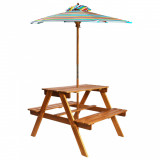 Masă picnic pentru copii cu umbrelă, 79x90x60 cm, lemn acacia, vidaXL