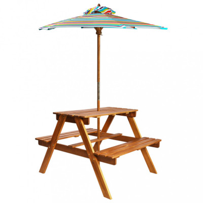 vidaXL Masă picnic pentru copii cu umbrelă, 79x90x60 cm, lemn acacia foto