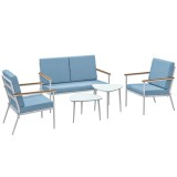 Outsunny Set de Mobilier de Grădină din 5 Piese cu Canapea, 2 Fotoli și 2 Măsuțe de Cafea, 118x72x80 cm, Albastru Deschis | Aosom Romania