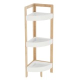 Raft de colt 3 polite mdf alb si bambus natur Fong 23x23x77 cm