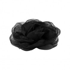Floare textila din organza pentru haine Crisalida, diametru 8 cm, Trandafir negru