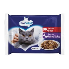PreVital Cat carne de vita/iepure-curcan in jeleu 4 x 100 g foto
