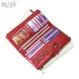 Cumpara ieftin Portofel dama, BUSY LDY&amp;GTM&reg; Gaya, piele naturala, antiscanare carduri RFID, compartiment smartphone, sloturi sim si memory card, rosu