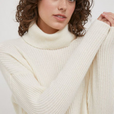 United Colors of Benetton pulover de lana femei, culoarea bej, cu guler