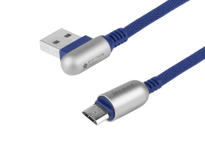 Cablu De &amp;icirc;ncărcare și Sincronizare , 120 Cm, Microfibră &amp;icirc;mpletită, Usb Cu Unghi Dublu&amp;amp;gt; Micro Usb, Bleumarin Maway 63028NV foto