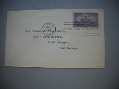 HOPCT PLIC FDC S 1778 IOWA TERRITORIAL CENTENNIAL 1838-1938 SUA foto