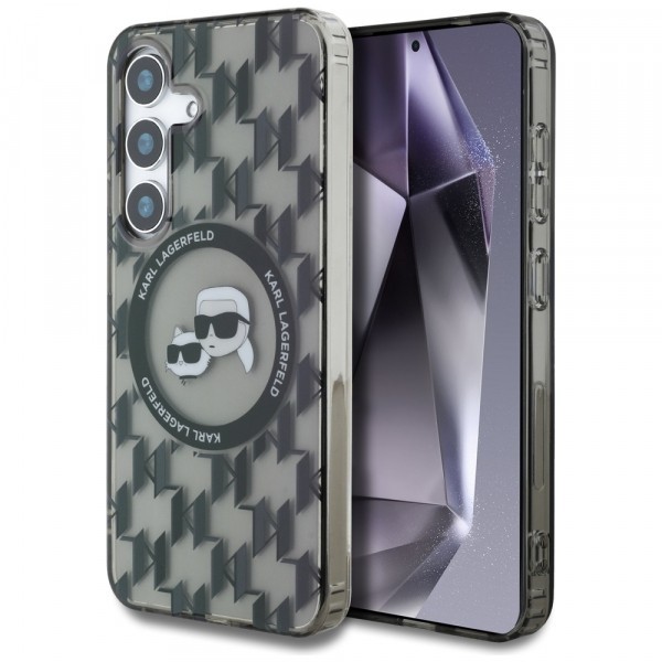Husa MagSafe pentru Samsung Galaxy S25 S931, Karl Lagerfeld, IML Monogram Karl &amp; Choupette&#039;s Heads, Neagra
