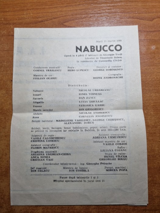 program opera - nabucco - 29 martie 1988