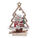 Decorațiune Crăciun Lemn, Model Pom cu Moș Crăciun și Cadouri, &Icirc;nălțime 16 cm, Multicolor, Oem