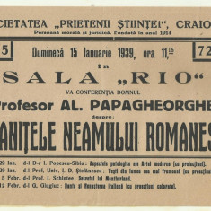 Afis Conferinta Prof. Al.Papagheorghe : Granitele neamului romanesc - 1939