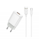 Cumpara ieftin Set incarcator cu un port USB, de retea, cu cablu USB-C lungime 1m, 5V, 2.4A, PrestiCo F7S, alb, Diversi Producatori