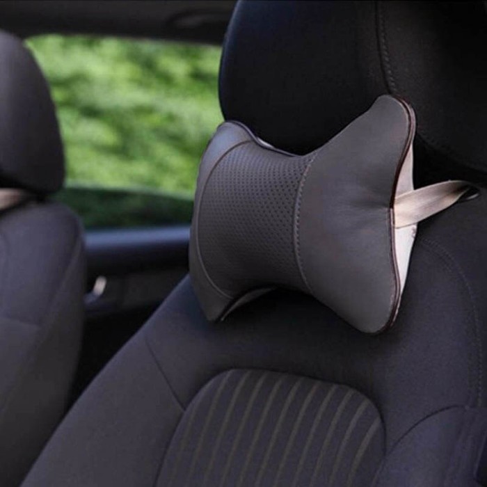 Set 2 buc. perne tetiere auto, pentru sustinere gat din piele ecologica, culoare gri inchis