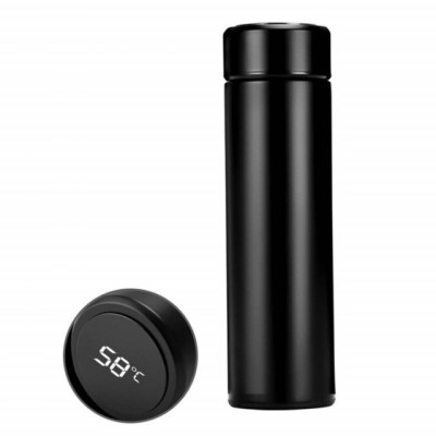 Sticla termos Pufo LED cu indicator de temperatura, inox, 500 ml, negru foto